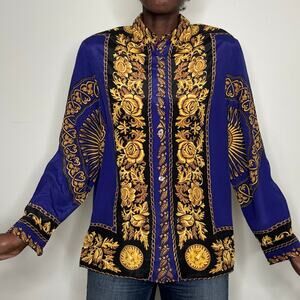 VINTAGE | 90s Baroque Print Long sleeve Button Up Blouse Size Medium